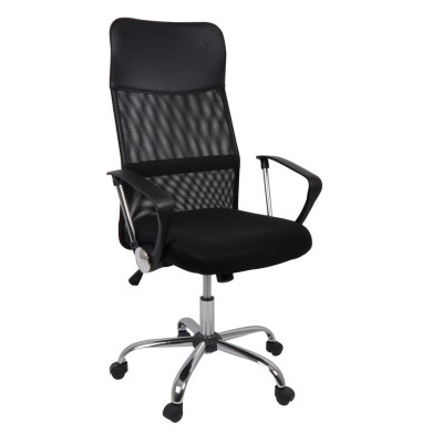 CF2400 Πολυθρόνα Γραφείου Διευθυντή, Βάση Χρώμιο, Pu Μαύρο, Mesh Μαύρο